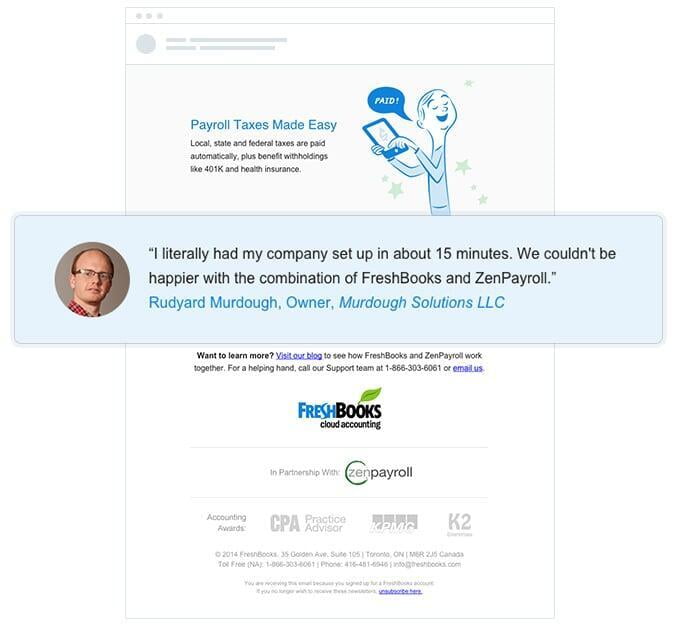 B2B Email Marketing Testimonials Example FreshBooks