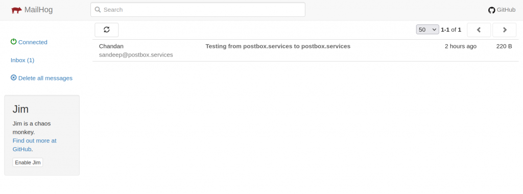 mailhog dashboard