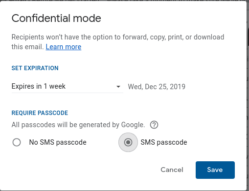 Confidentail Mode Options